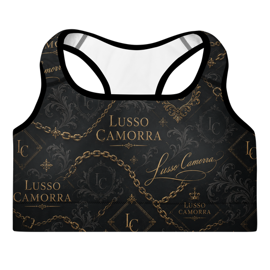Lusso Camorra Padded Sports Bra, black, front view